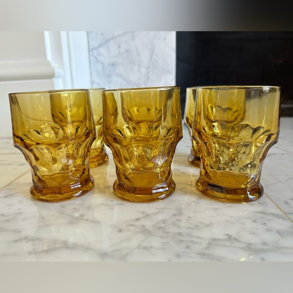 Vintage Amber Glass Drinking Glasses- Set of 6 - Picture 1 of 7